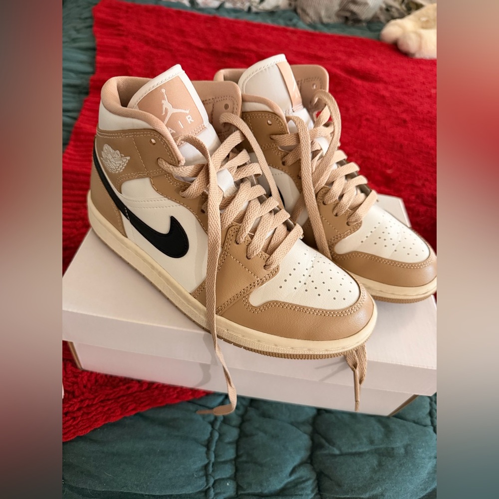 Jordan Women's High-Top Sneakers in Cream, Tan & Black